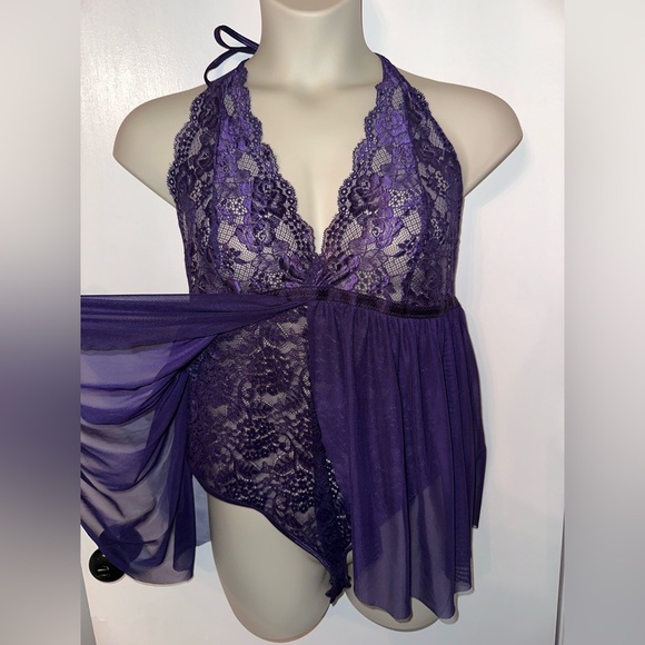 NWT Women’s Purple Lace Halter Babydoll bodysuit Lingerie Size 22 #1782 - Picture 2 of 5